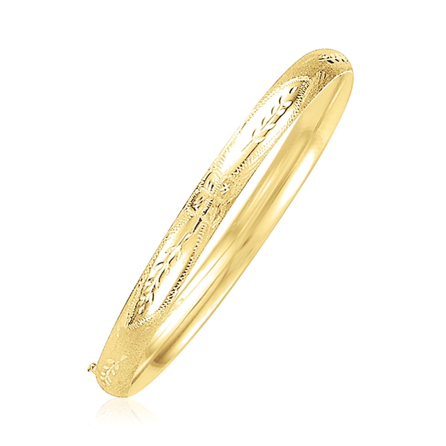 14k Yellow Gold Dome Florentine Design Bangle (5.00 mm) in a sleek high-contrast midnight luxury editorial style